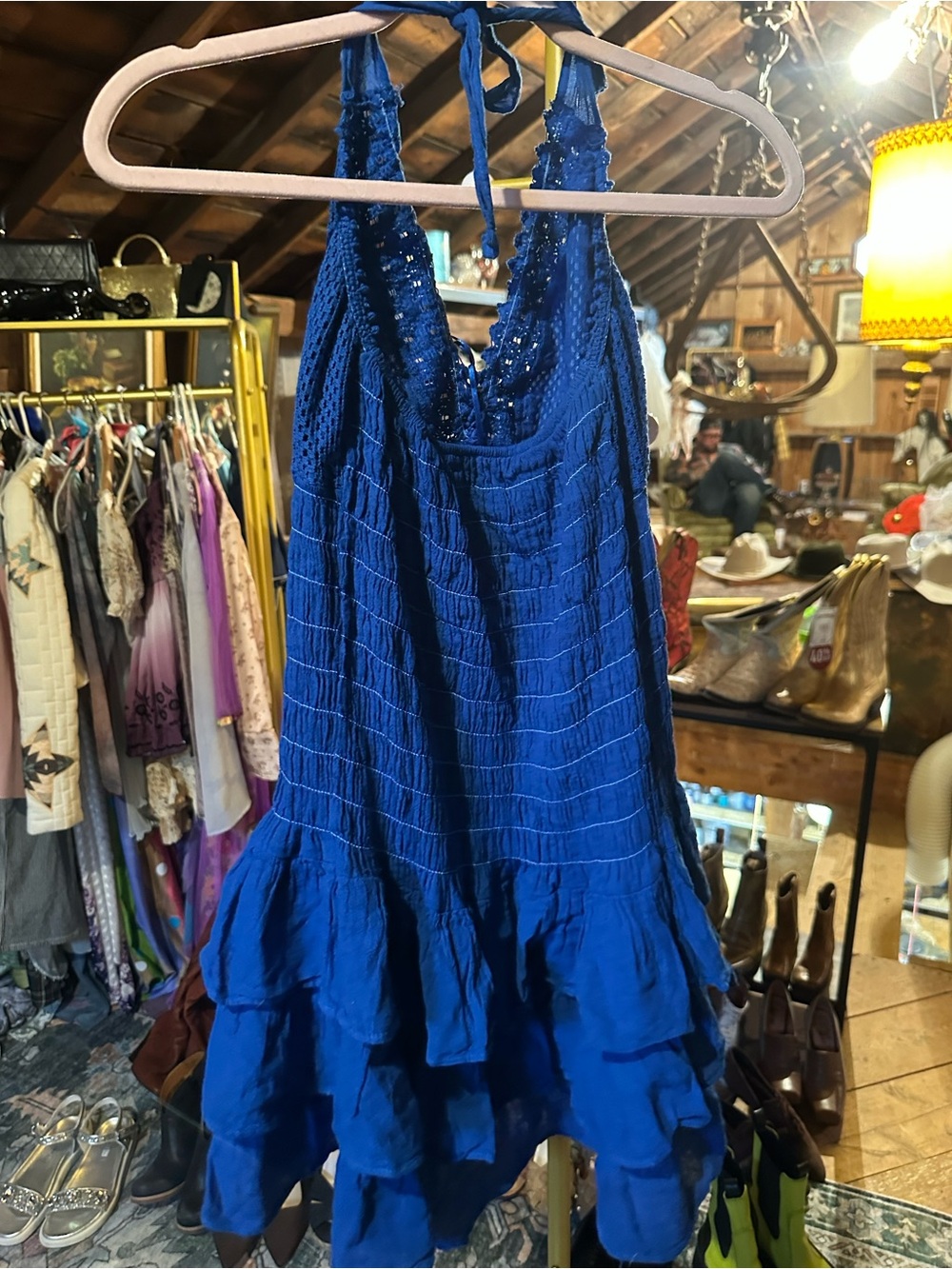 Blue Halter Ruffle Dress - Picture 4 of 4